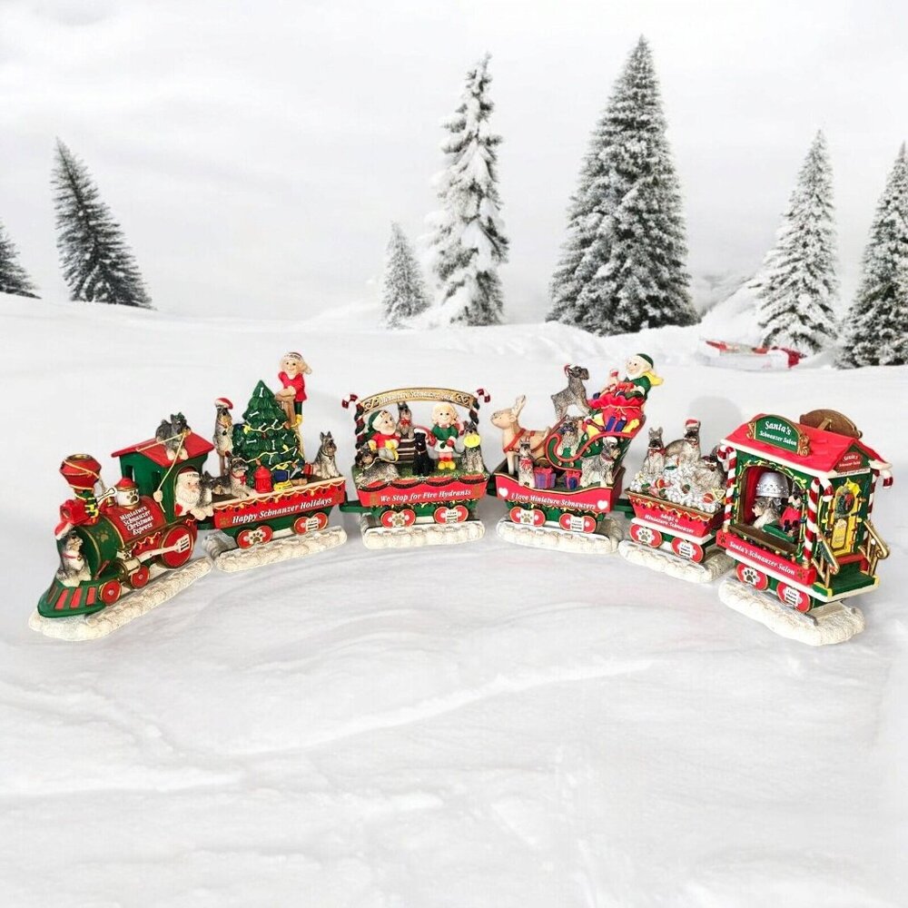 Danbury Mint Miniature Schnauzer Dogs Christmas Express Train Set of 6 W Box‎